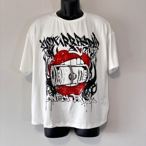 SHEIN Men's White Graphic Tee Money Roll Street Art Style T-Shirt NIB - Picture 1 of 5